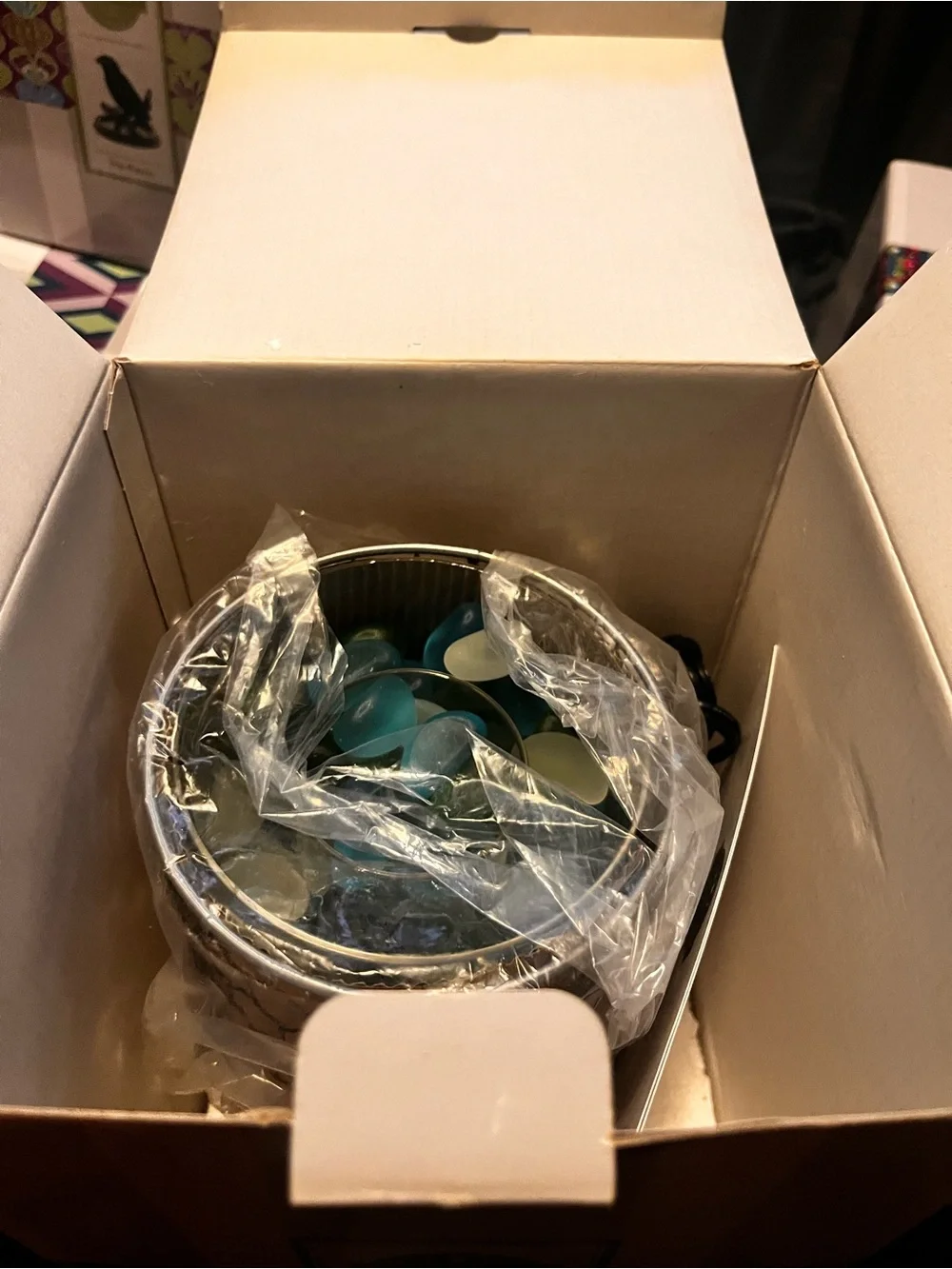 Scentsy Sea Stone Warmer with Blue and Green Glass Gems